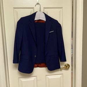 Boys size 12 navy 3 piece suit Yuan Lu flat front pants